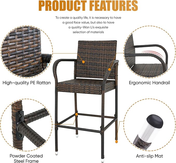Nova Microdermabrasion Wicker Barstool Outdoor Patio Furniture Bar Stools All - Image 4