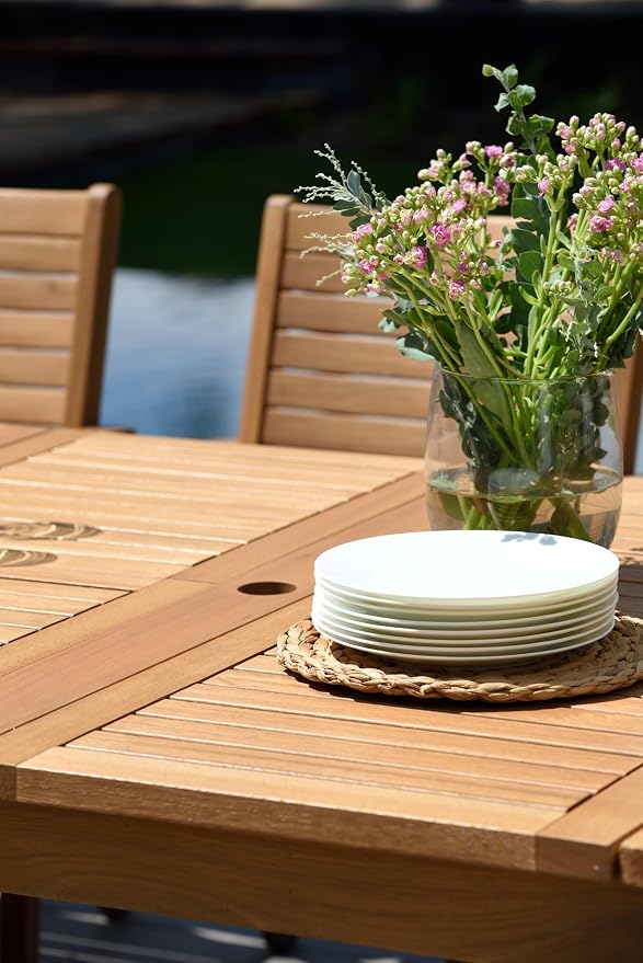 Amazonia Berlin 11-Piece Rectangular Extendable Patio Dining Set | Teak Finish - Image 13