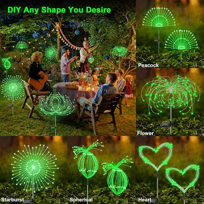 Solar Garden Lights Outdoor, 2 Pack 120 LED Twinkling Firework Lights Decorative - Image 4
