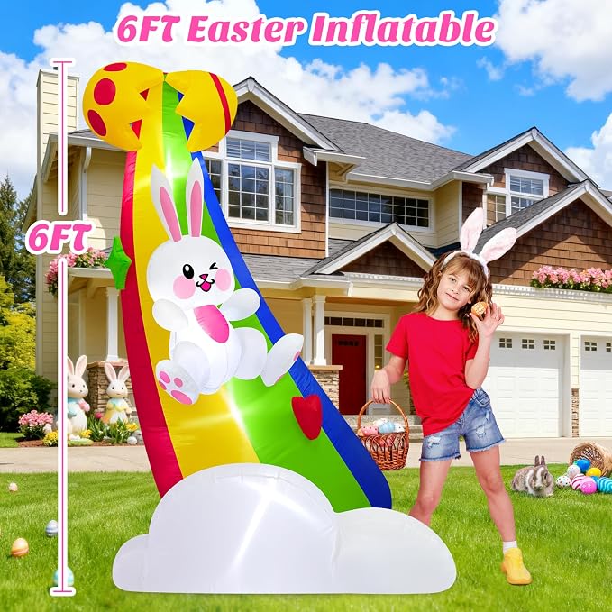 MICOCAH 6FT Tall Easter Inflatable Outdoor Decoration Cute Blow Up Bunny - Image 2