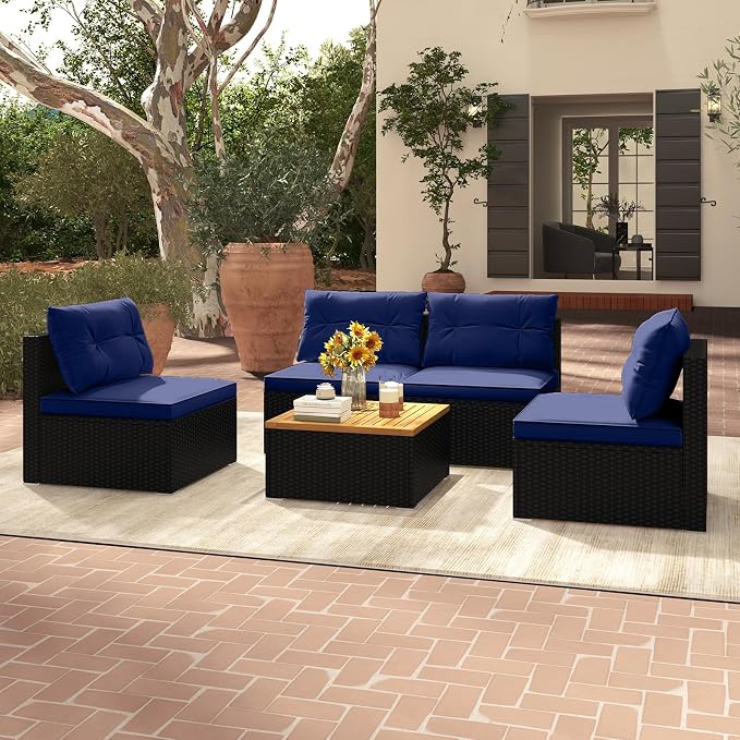 Tangkula 5 Piece Rattan Sofa Set, Outdoor Wicker Furniture Set w/Seat & Back - Image 2