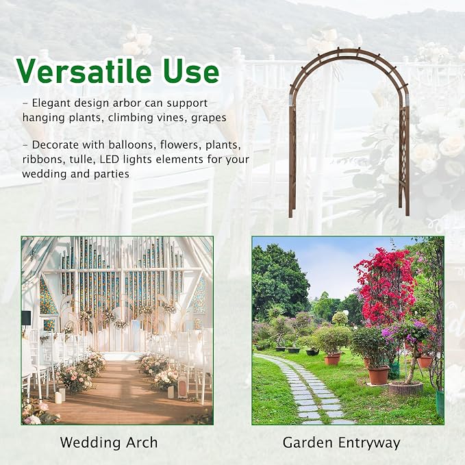 VINGLI Wooden Garden Arbor, Wedding Arch, 7ft Arch Backdrop Stand - Image 6