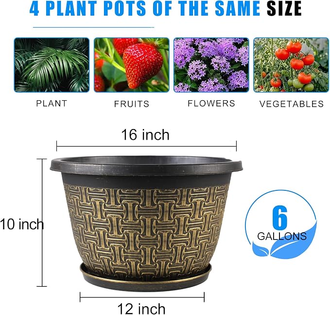 4 Pack 16 Inch Planter, Large Plastic Flower Pots Outdoor Indoor - Image 3