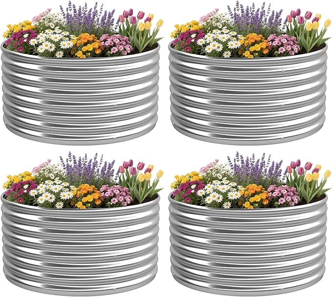 4 Pack 3x3FT Round Raised Beds for Gardening, Corrugated Galvanized Steel by OZMSHF