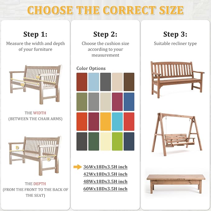 Premium Outdoor Bench Cushions for Patio Furniture 3.5inches Memory Foam Bench - Image 3