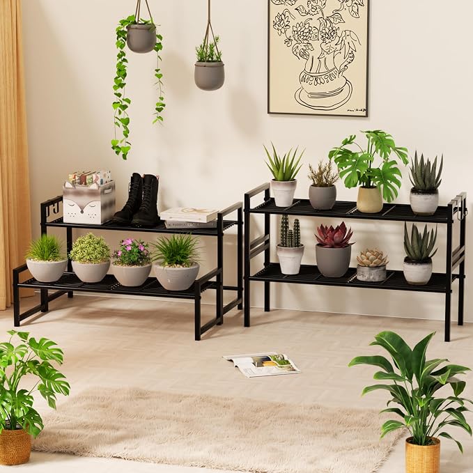 Garden 4 you 2 Tier Metal Plant Stand Outdoor Indoor Waterproof, Stackable - Image 5