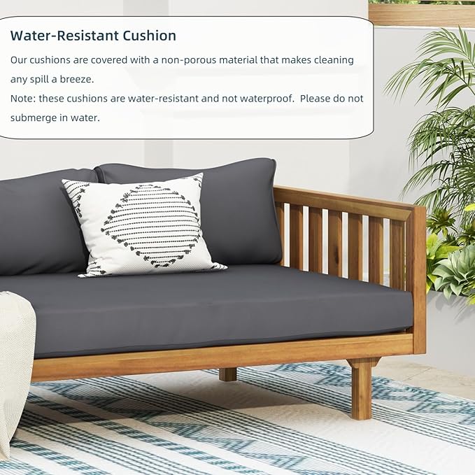 Merax Solid Acacia Wood Couch Chaise Lounge Chair Indoor, 3 Seater Daybed Sofa - Image 7
