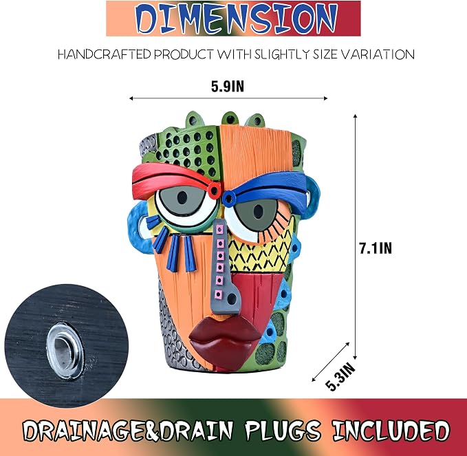 Abstract Face Planter Pots for Plants, Hand-Painted Colorful Flower Pots - Image 4