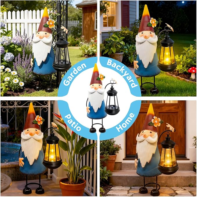 Solar Garden Gnome Statue with Lights, 14.56in Tall Solar Gnome Garden - Image 5