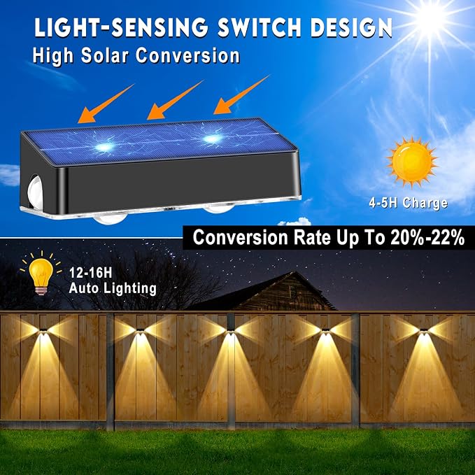 Solar Fence Lights 8 Pack Solar Fence Lights Outdoor - Image 4