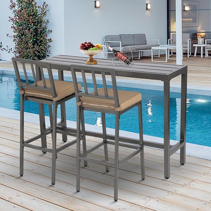 Outdoor Bar Chairs & Table, Metal Patio Bar Set - Image 7