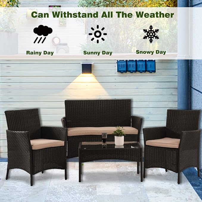 PayLessHere 4 Pieces Patio Furniture Set Rattan Outside Furniture Wicker Sofa - Image 7