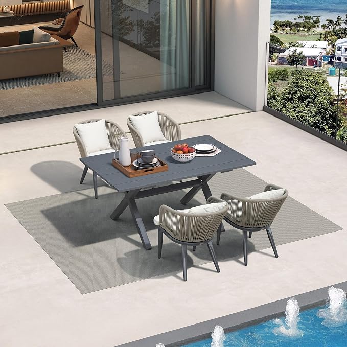 PURPLE LEAF 5 Pieces Patio Dining Set Wicker Outdoor Furniture Rectangular by PURPLELEAF