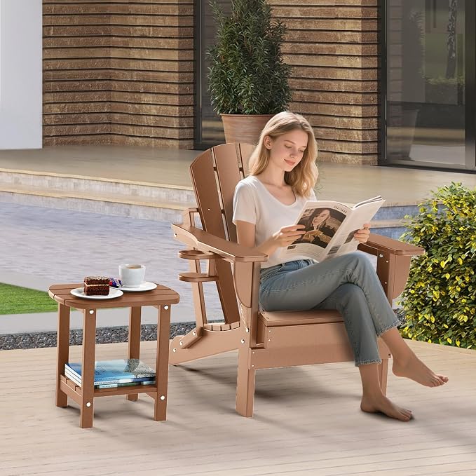 nalone Adirondack Side Table 16.5" Outdoor Side Table HDPE Plastic Double - Image 2