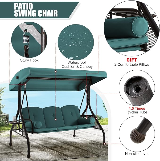 GYUTEI 3 Seat Outdoor Porch Swing - Image 6