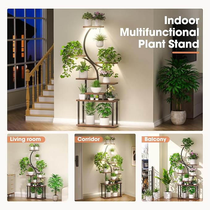 Plant Stand Indoor with Grow Light, 8 Tiered 66" Tall Plant Shelf, Corner Large - Image 2