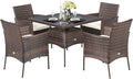 Tangkula 5 Pieces Wicker Patio Dining Set, Outdoor PE Rattan Chairs Table Set by TANGKULA