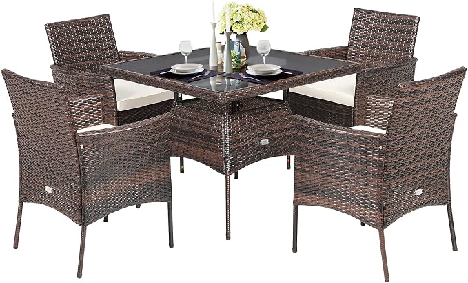 Tangkula 5 Pieces Wicker Patio Dining Set, Outdoor PE Rattan Chairs Table Set by TANGKULA
