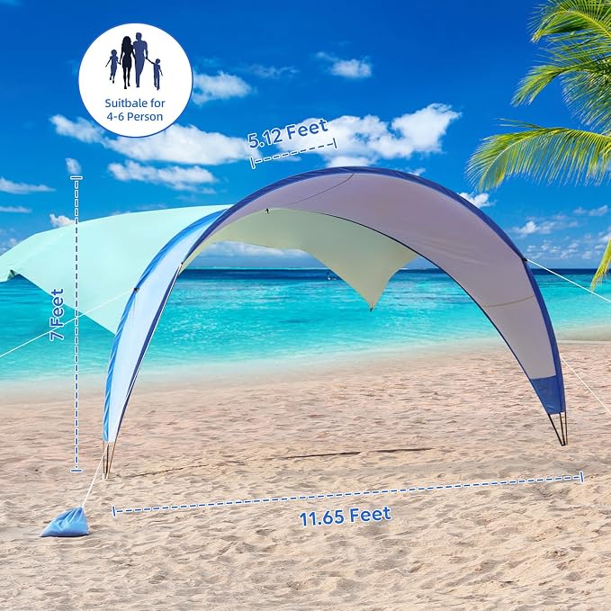 TOBTOS UPF 50+ Pop Up Beach Tent, Easy Set Up Beach Umbrella, Sun Shelter - Image 3