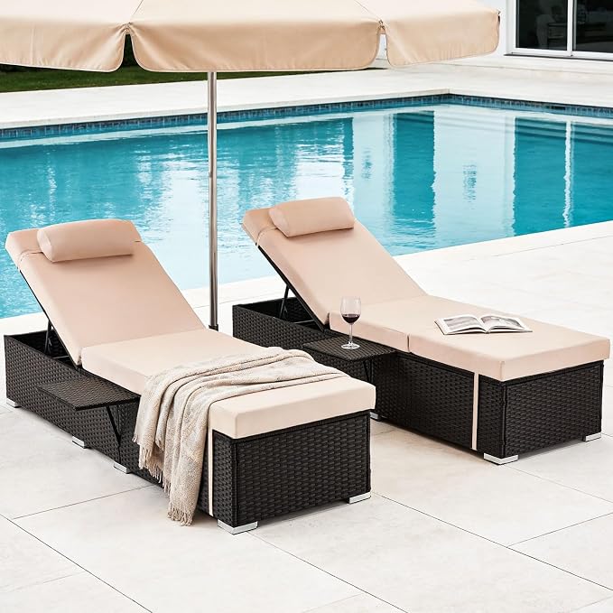 Outdoor Chaise Lounge with Adjustable Backrest Set of 2, 6-Position Reclining - Image 7
