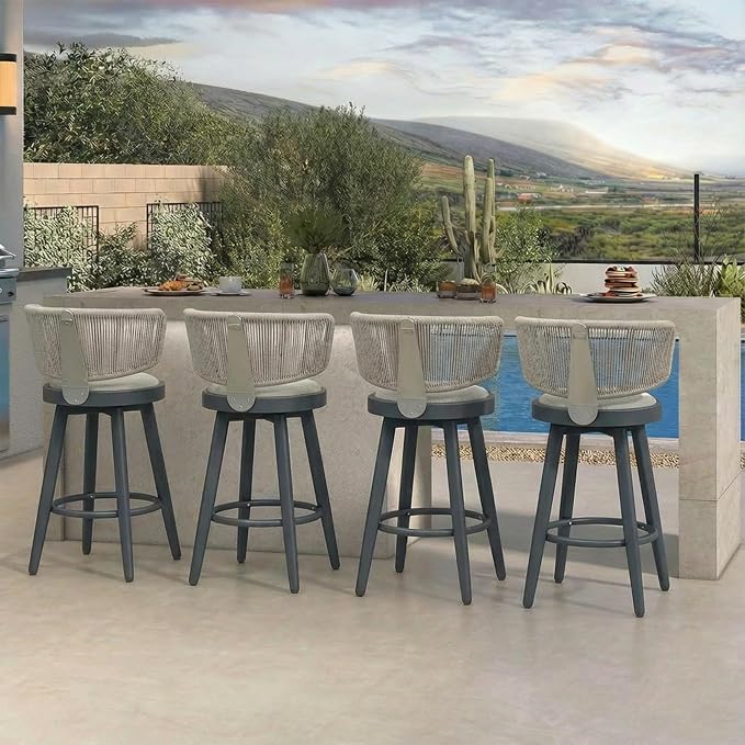 PURPLE LEAF Outdoor Counter Height Bar Stools Set of 4 26 Inch Patio Swivel Bar - Image 9