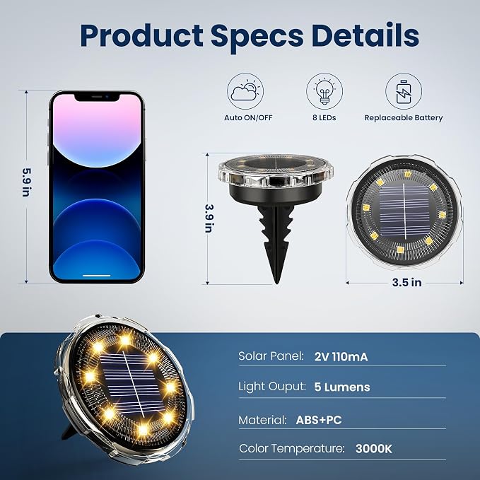 SOLPEX Solar Ground Lights 20 Pack, Solar Pathway Lights Outdoor Waterproof - Image 3