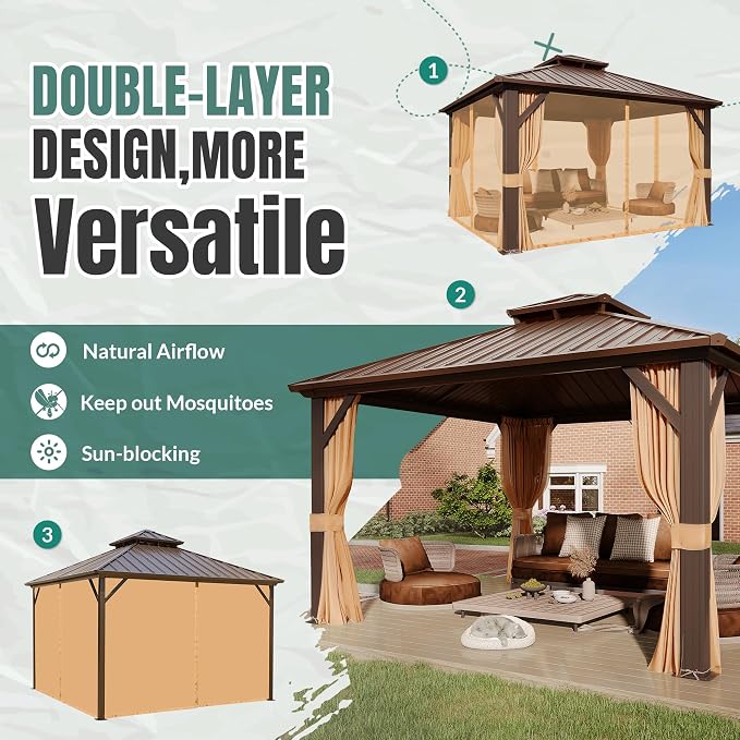 MELLCOM 12' x 12' Gazebo, Hardtop Double Roof Gazebo - Image 4