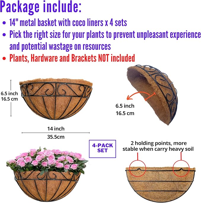 LaLaGreen Outdoor Wall Planters, 4 Pack, 14 Inch Large Balcony Planter Railings - Image 2