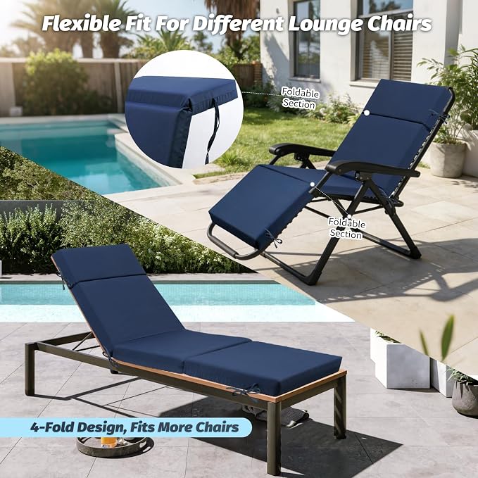 Outdoor Chaise Lounge Cushion 72" x 21" x 3", 4-Section Folding Patio Lounge - Image 6
