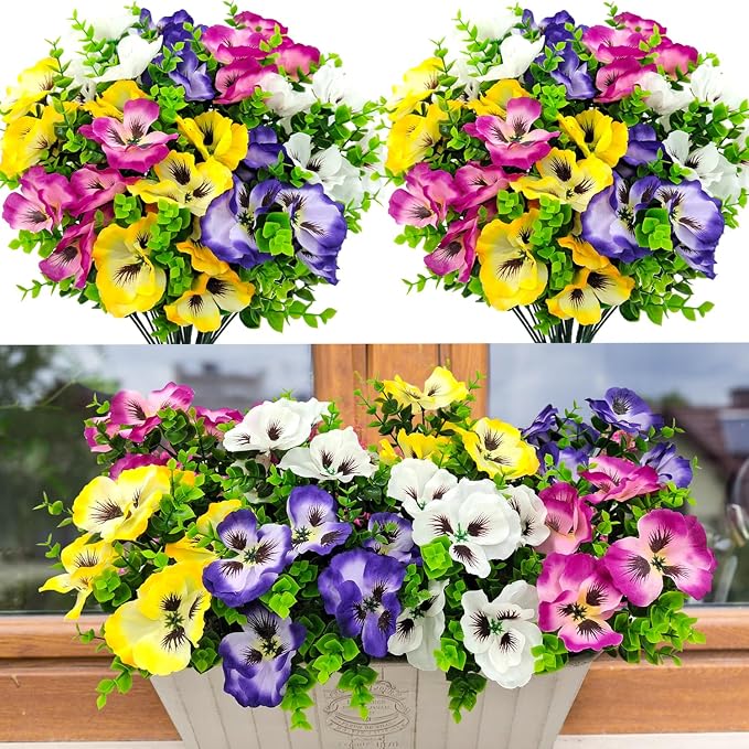 Pansies Artificial Flowers for Outdoors UV Resistant 12 Bundles Silk Pansy by Guagb