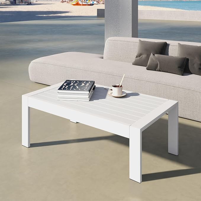 All-Weather Aluminum Outdoor Coffee Table, Modern Coffee Table - Image 8