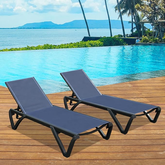Domi Pool Lounge Chairs Set of 2, Aluminum Adjustable Outdoor Chaise Lounge by domioutdoorliving