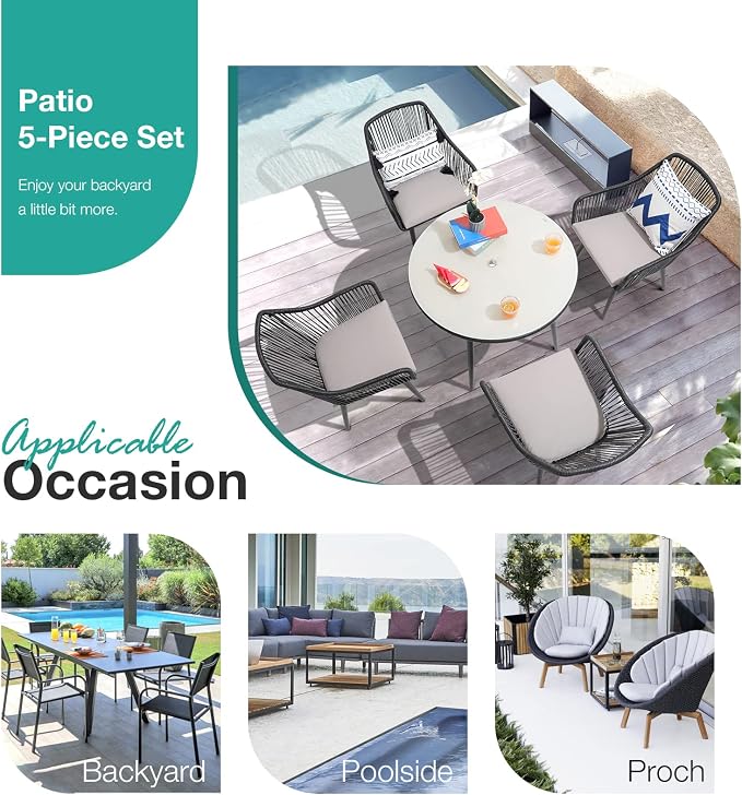 Patiorama 5-Piece Patio Dining Set, Outdoor Dining Table Chair Set, All-Weather - Image 8