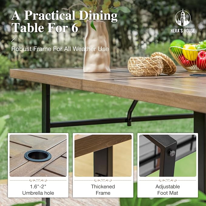HERA'S HOUSE 7-Piece Patio Dining Set, 6 x Outdoor Rattan Armchair - Image 6