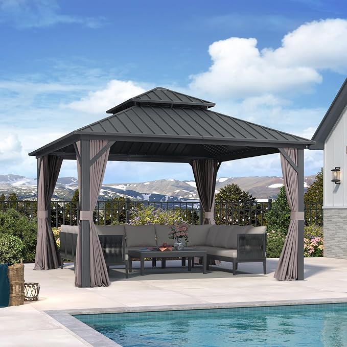 PURPLE LEAF 12' X 12' Permanent Hardtop Gazebo Outdoor Aluminum Gazebo - Image 2