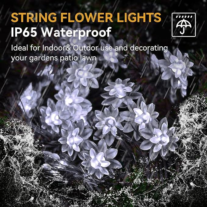 ITICdecor Solar Flower String Lights Outdoor Waterproof 50 LED Upgraded Flower - Image 2