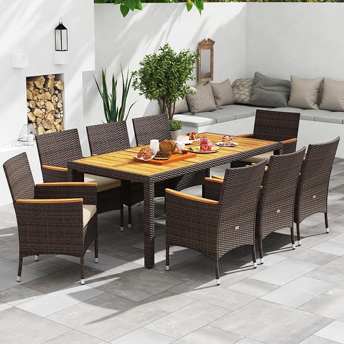 Tangkula 9 Pieces Rattan Outdoor Dining Set - Image 3