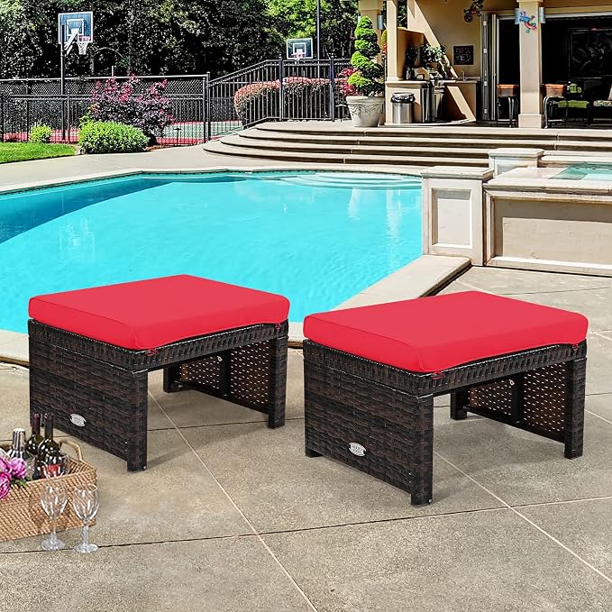 Tangkula 2 Pieces Patio Rattan Ottomans, All Weather Outdoor Footstool Footrest - Image 2
