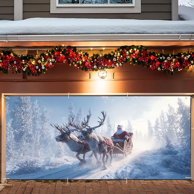 ANNA QUEEN Santa Sleigh Ride Christmas Garage Door Banner 6 x 13FT, Magical by ANNAQUEEN
