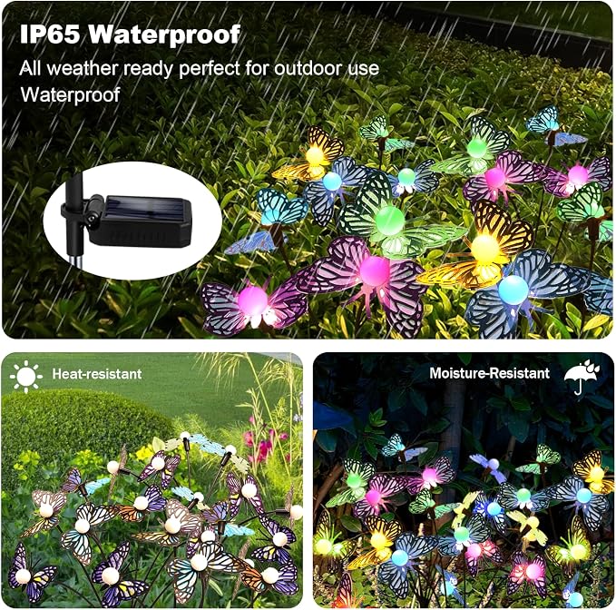 Solar Garden Butterfly Lights, 4 Pack 48 LED Solar Swaying Lights, 7 Color - Image 5