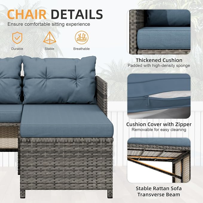 Shintenchi 3-Piece Outdoor Patio Furniture Sets, Wicker Patio Conversation Sets - Image 5