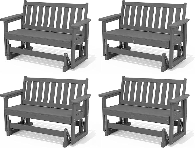 SERWALL Outdoor Glider Bench Set of 4, HDPE Weather-Resistant Swinging Bench by SERWALL