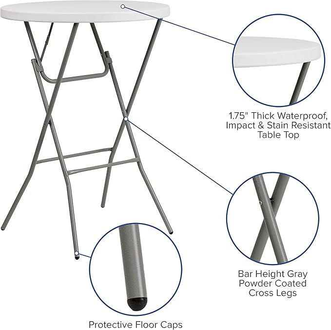 Flash Furniture Elon 2.6-Foot Round Granite White Plastic Bar Height Folding - Image 4