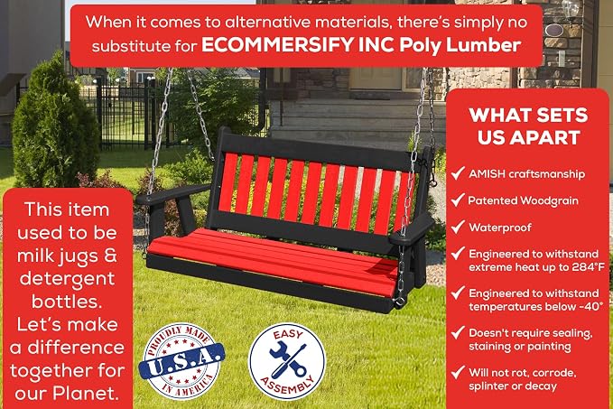 Mission Poly Lumber Wood 5FT Porch Swing Amish Craftsmandship Made in USA HDPE - Image 3