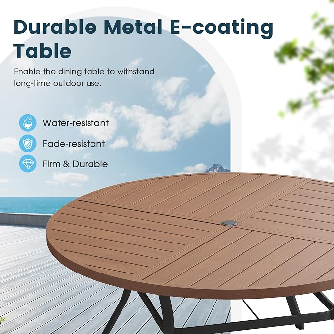 Patio Dining Table for 6, Round Metal Outdoor Table - Image 3