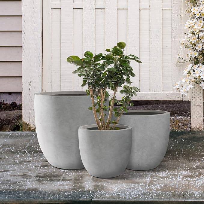 Kante 20", 13.4" Dia Round Concrete Planters, Outdoor Indoor Modern Decorative - Image 3