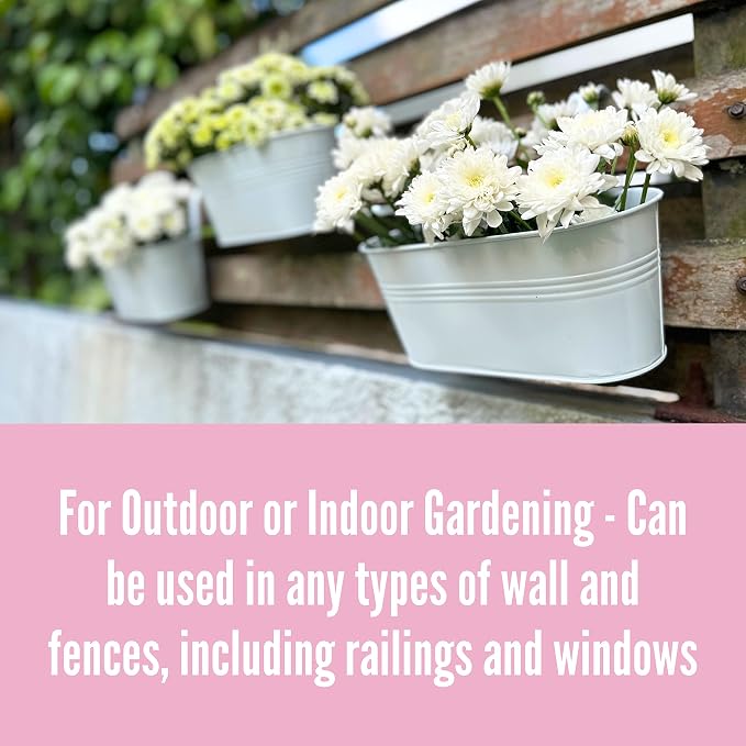 LaLaGreen Rail Planter Outdoor White Metal Iron Hanging Flower Pots Deck - Image 9