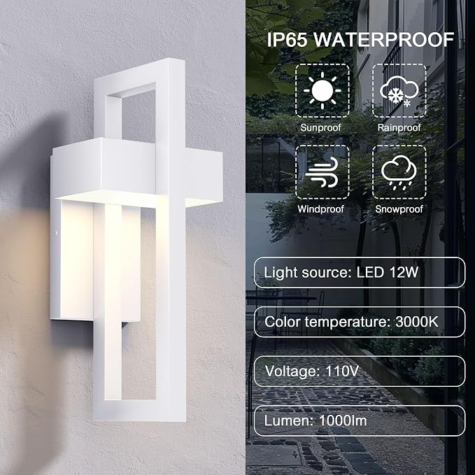 LamQee 2 Packs Modern Outdoor Wall Lights 3000K Integrated LED Outdoor Wall - Image 2