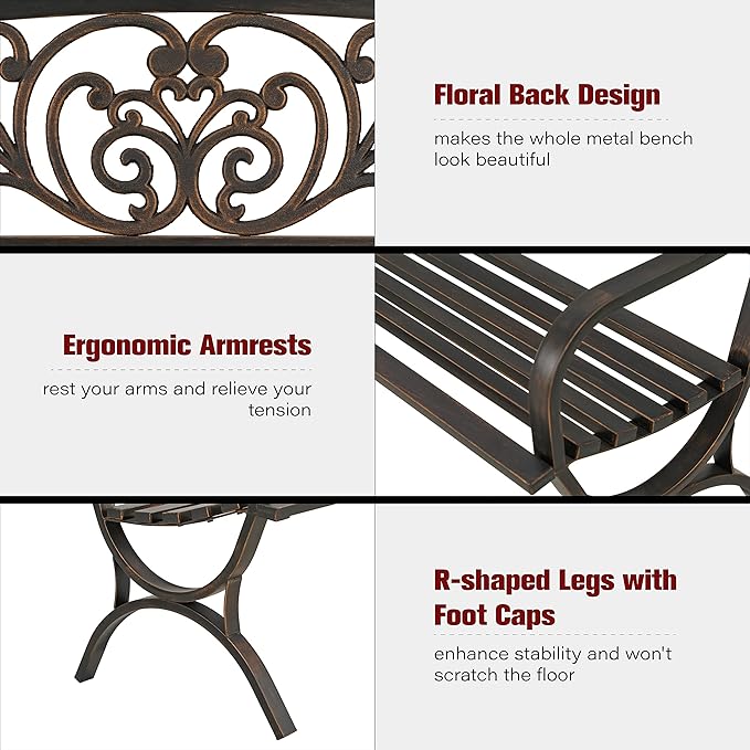 Sophia & William Metal Outdoor Bench, Cast Iron Park Benches - Image 4