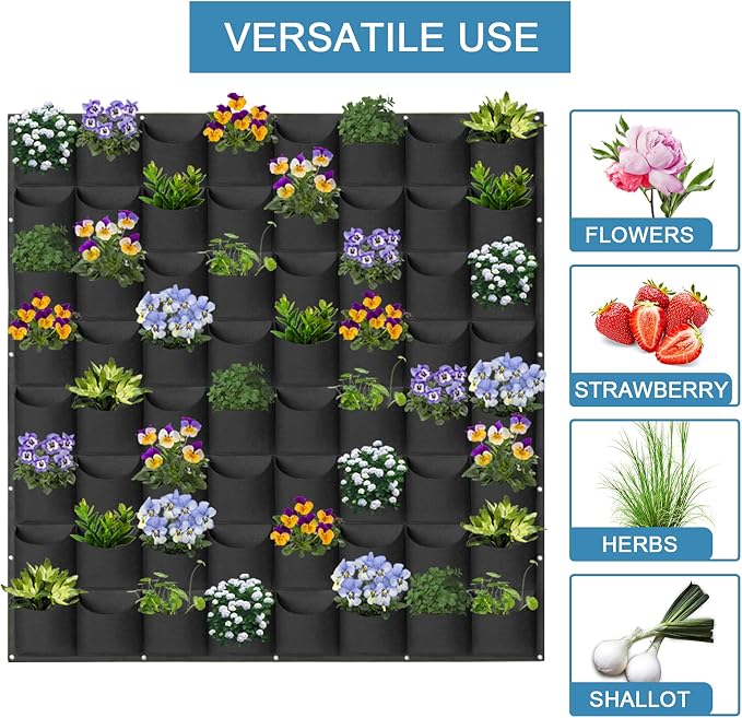 64 Pockets Hanging Planter Bags, Hanging Vertical Wall Mounted Plant Planting - Image 5